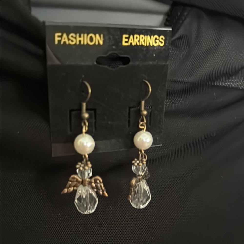 Elegant Gold and Crystal Angel Earrings